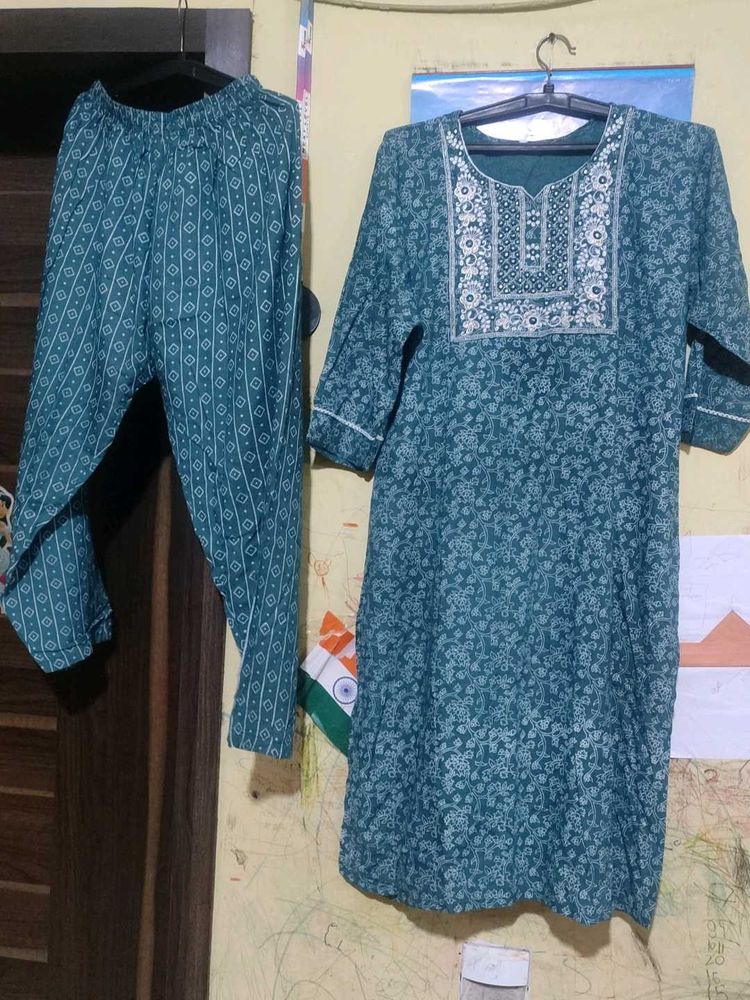 Green Printed Kurta Set