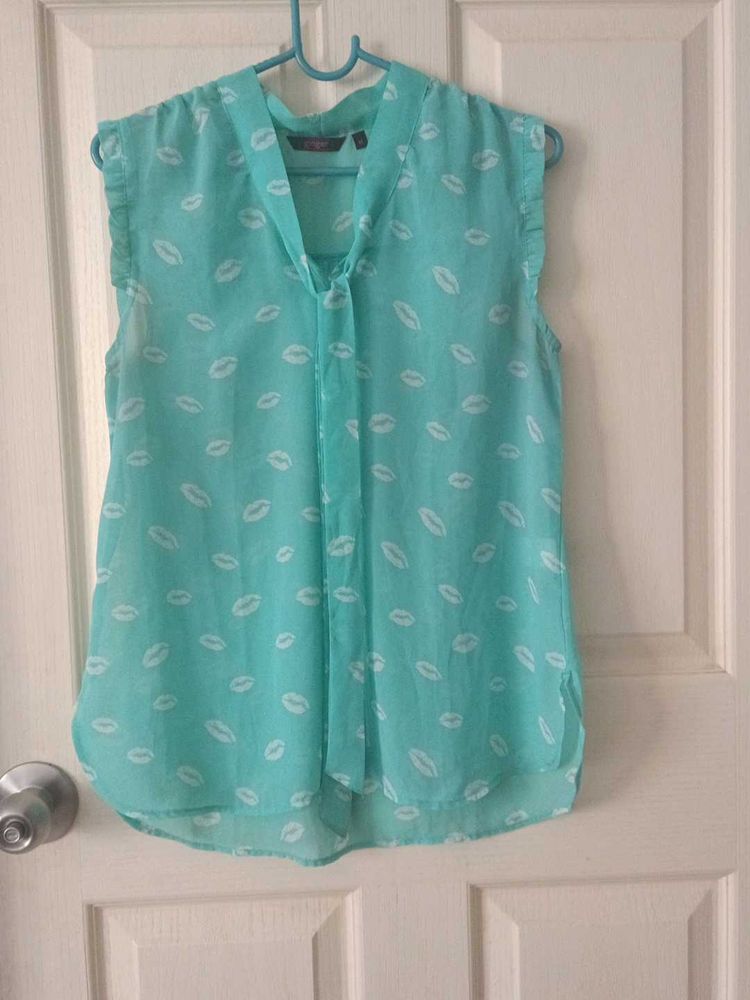 Cute Aqua Lip Print Top