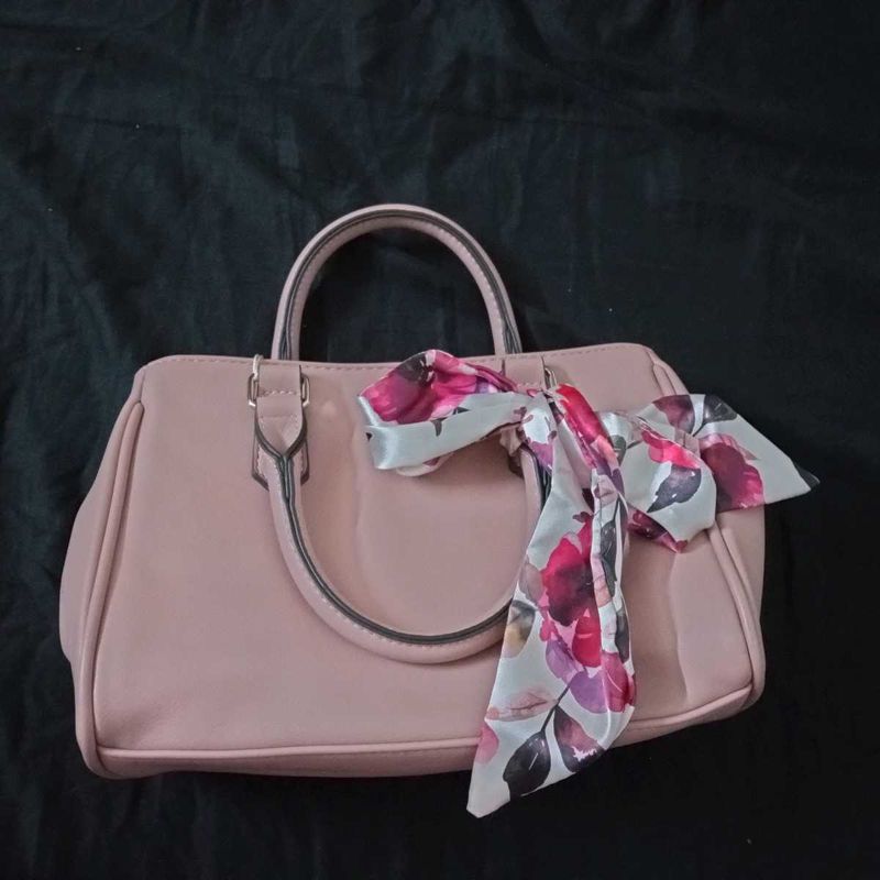 Chic Pink Handbag with Floral Scarf