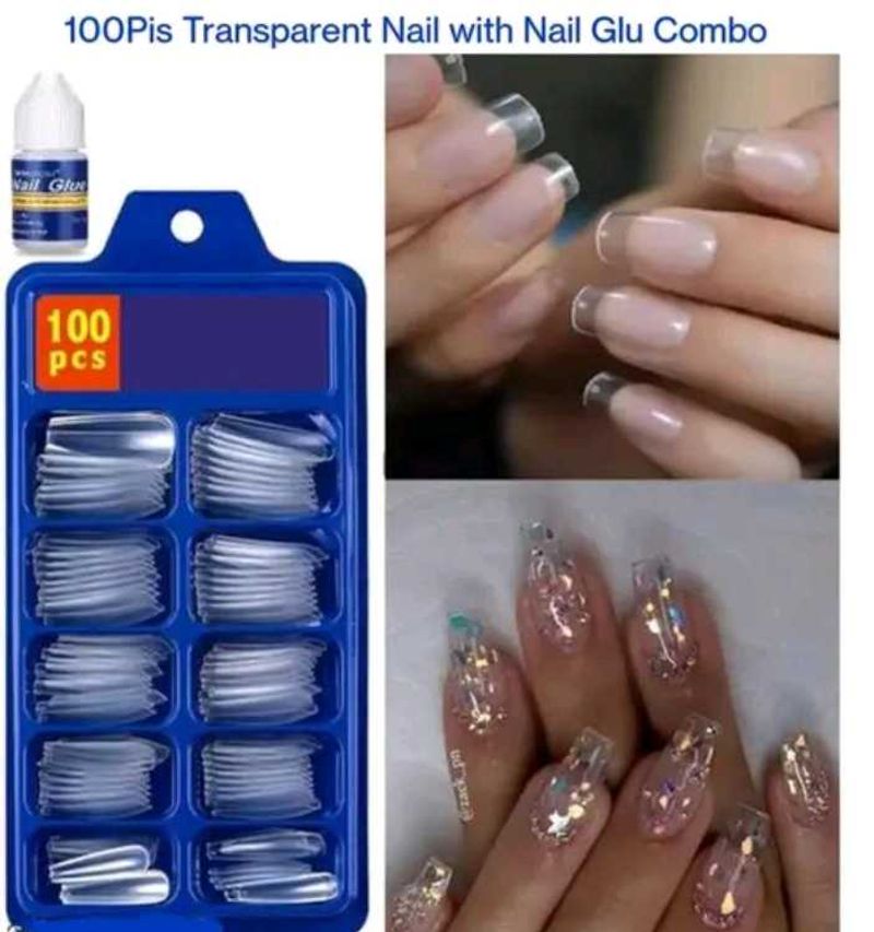 Transparent Nails, 100 Reusable Artificial Fake Na