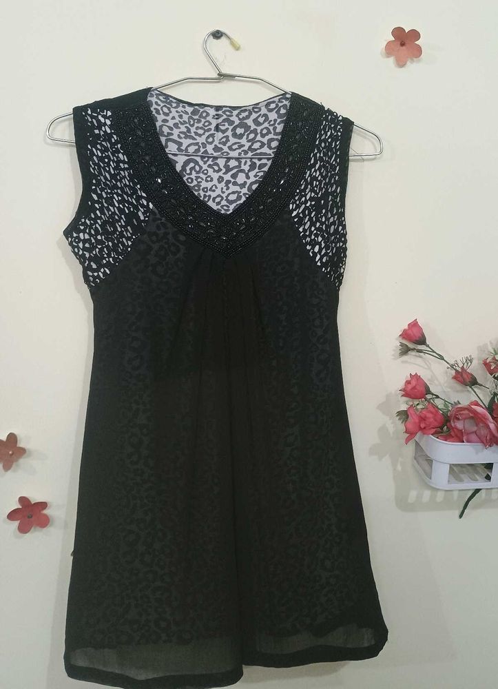Leopard Print Mesh Beaded Top