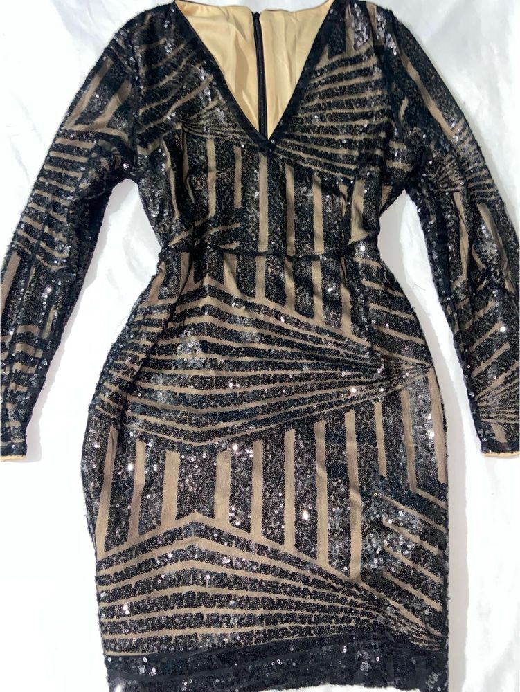 URBANIC Black And Nude Sequinned Bodycon Dress