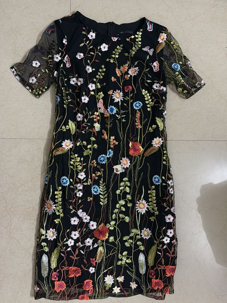 Floral Embroidered Black Dress