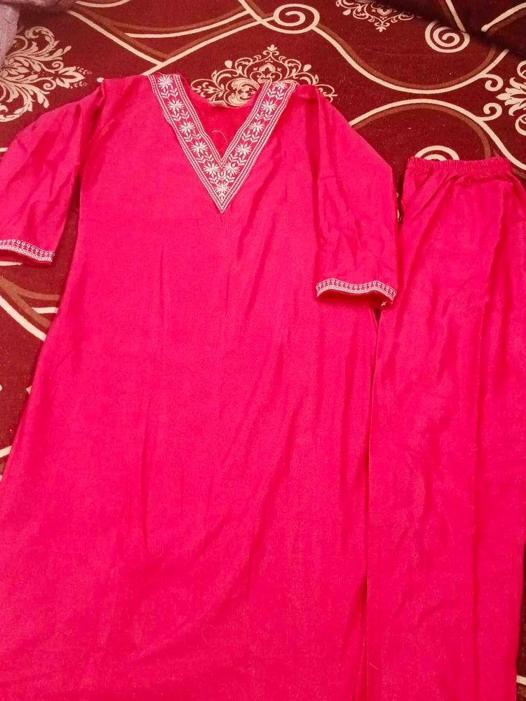 Pink Embroidered warm Kurta Set