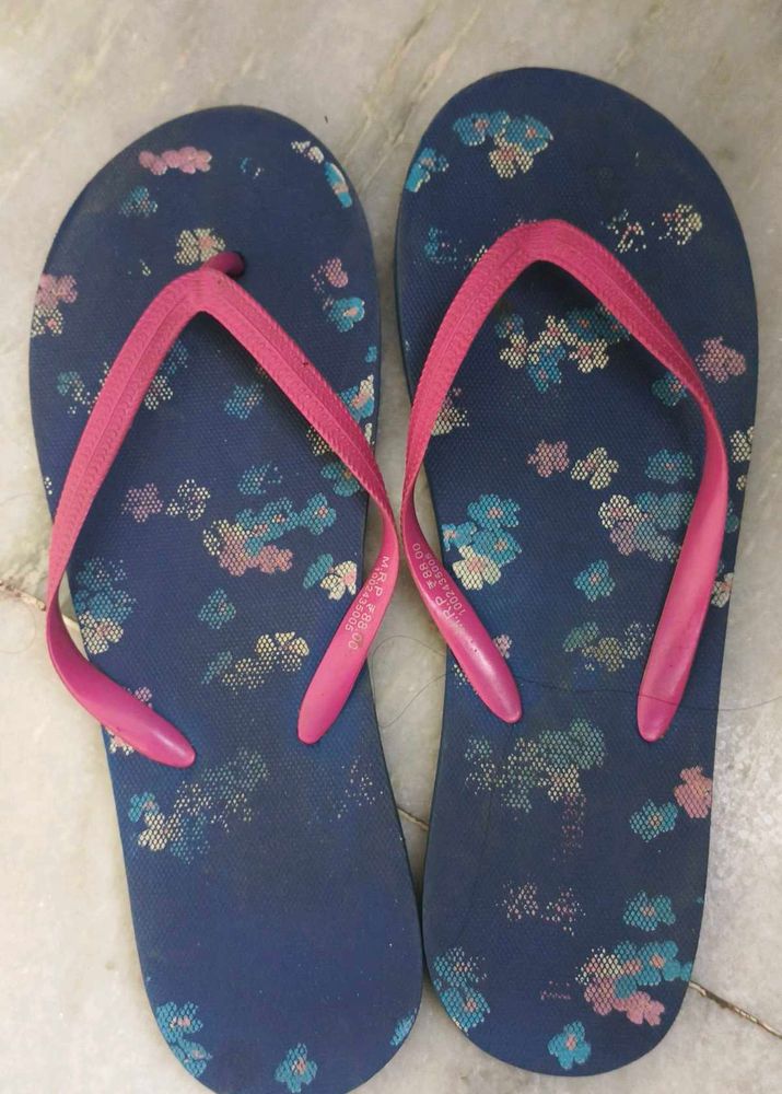 Floral Navy Flip Flops