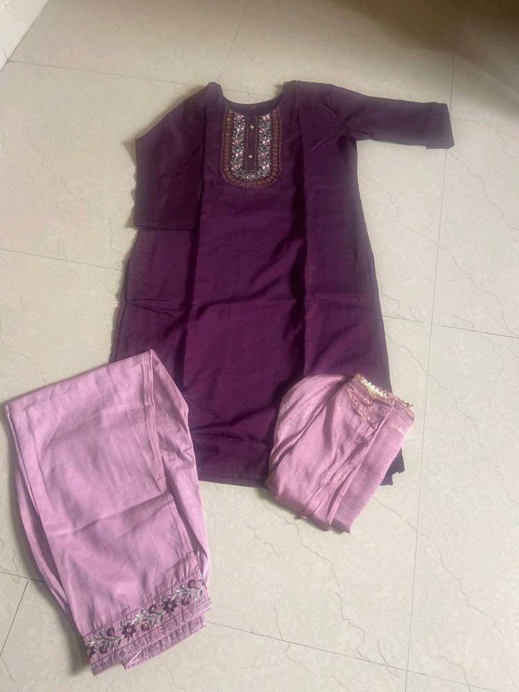 Purple Colour Kurta Salwar Dupatta Set