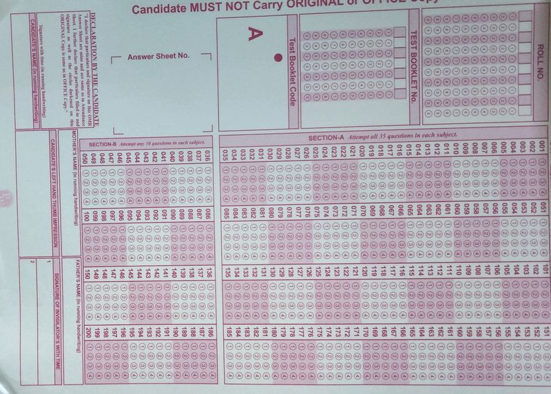 NEET OMR SHEET FOR PRACTICE SET OF 10