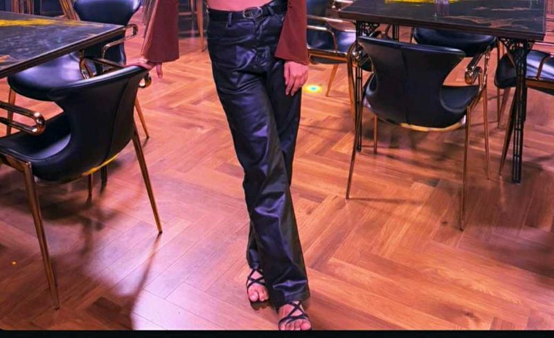 Trendy Black Faux Leather Pants