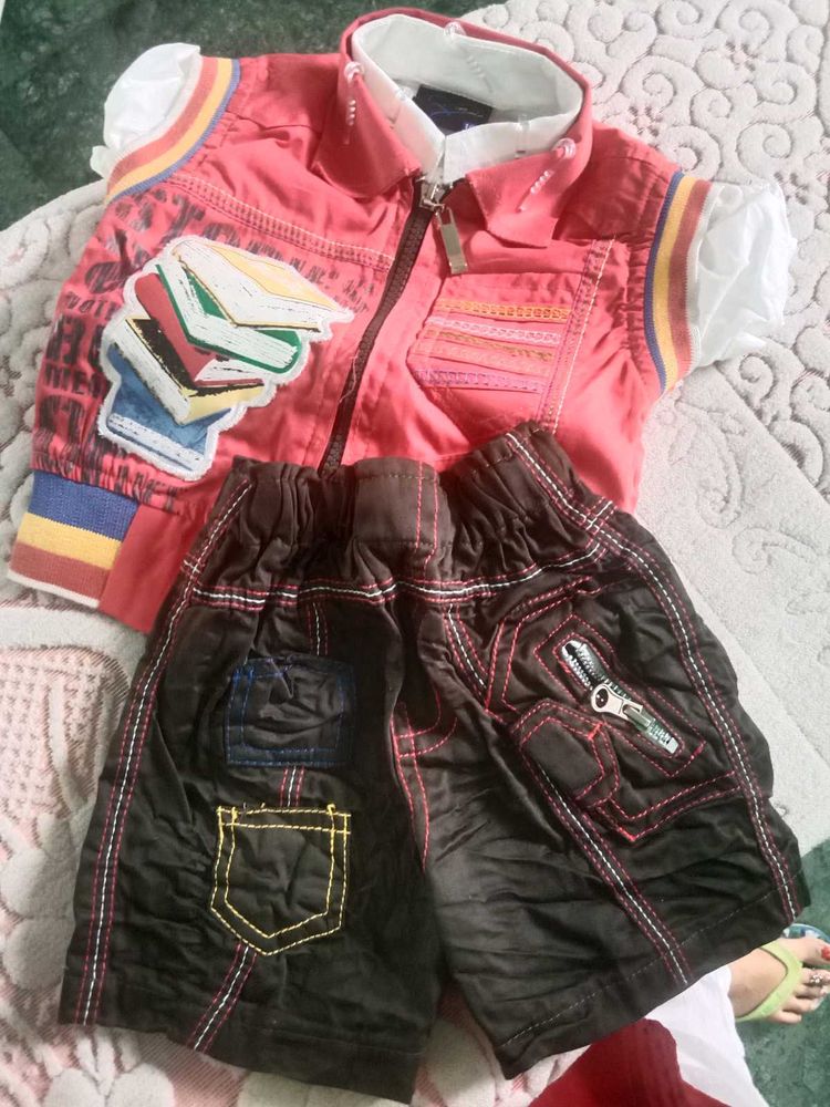 Kids Set Cotton Shirt, Shorts &amp; Jacket