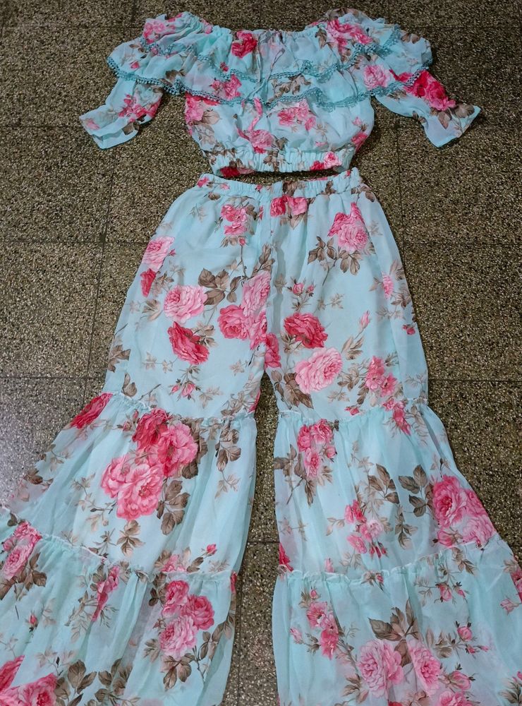Floral Crop Top &amp; Palazzo Set