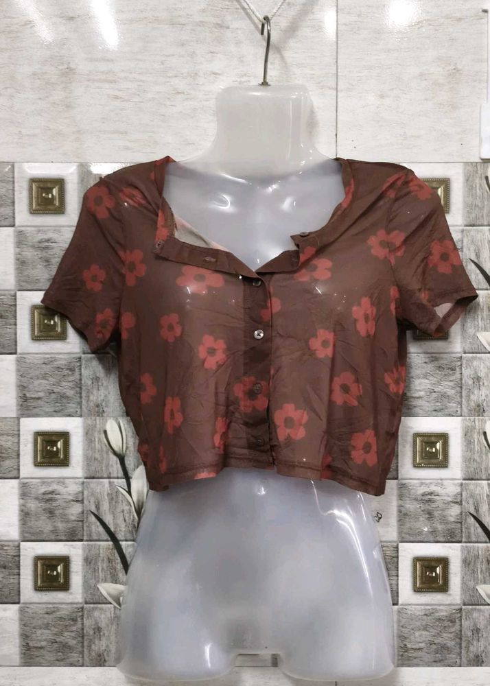 Floral Print Sheer Crop Top