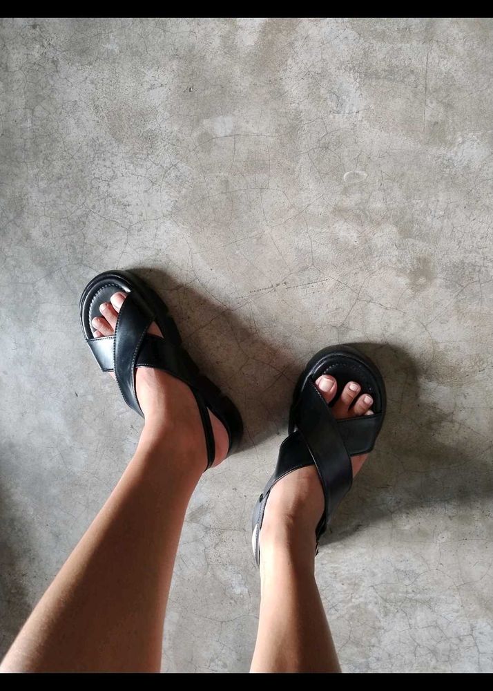 Black Leather Platform Sandals