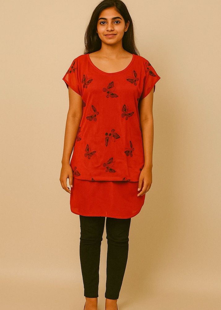 Red Butterfly Print Top