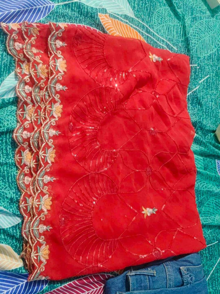 Red Embroidered Saree