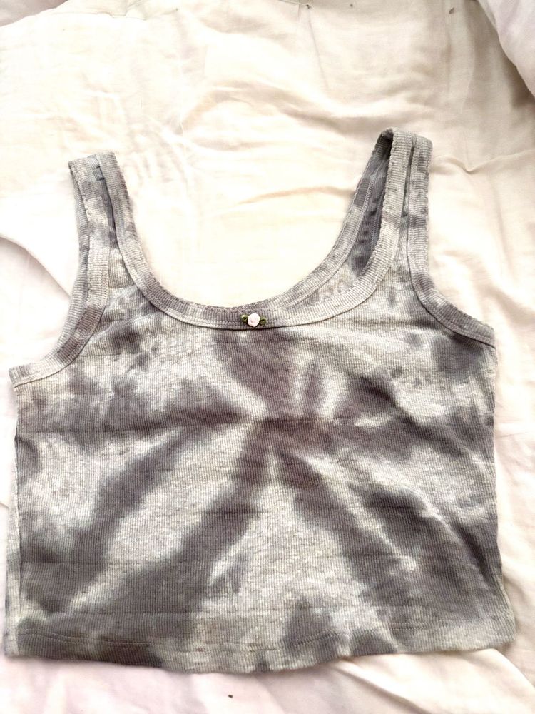 Gray Tie-Dye Cropped Tank Top