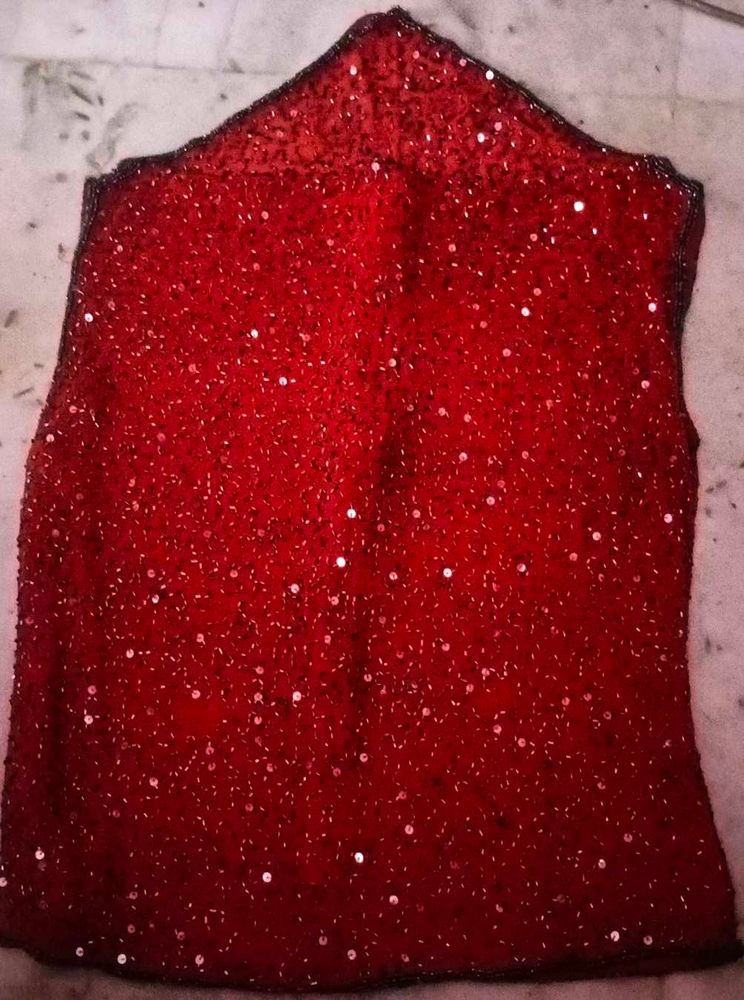 Red Sequin Embellished Top