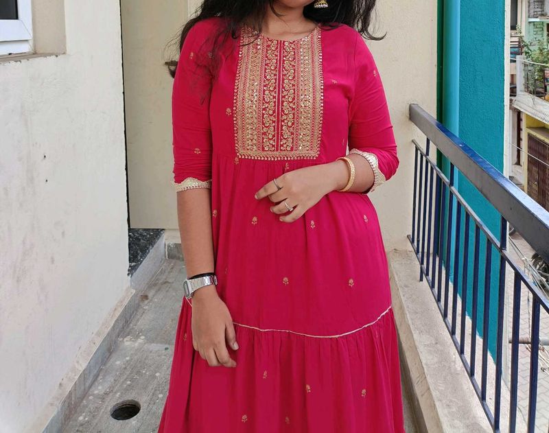 Red &amp; Gold Embroidered Dress