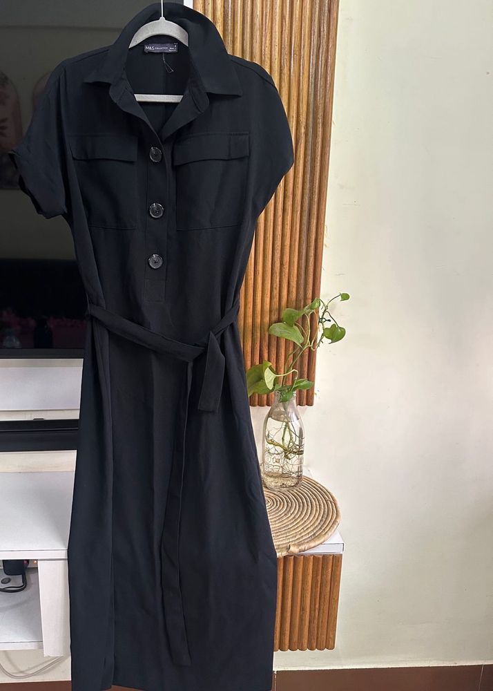 M&amp;S - Black Belted Dress, Bust - 34