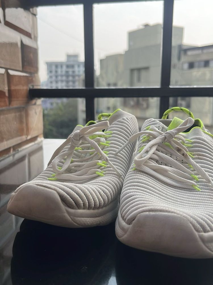 White &amp; Neon Green Sneakers