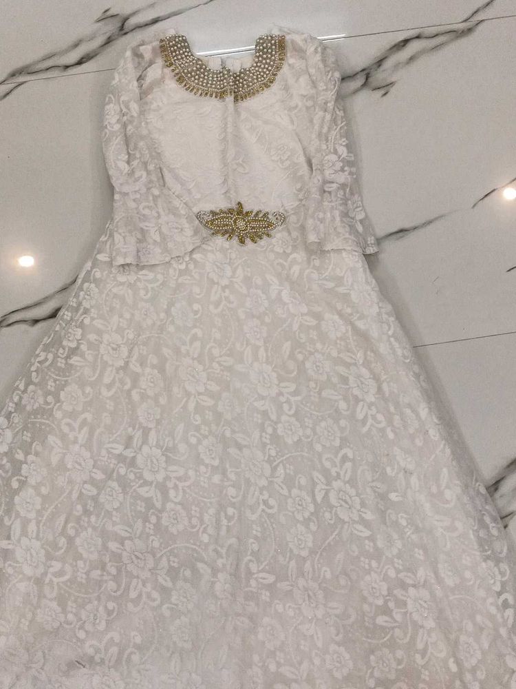 Elegant White Lace Ethnic Gown