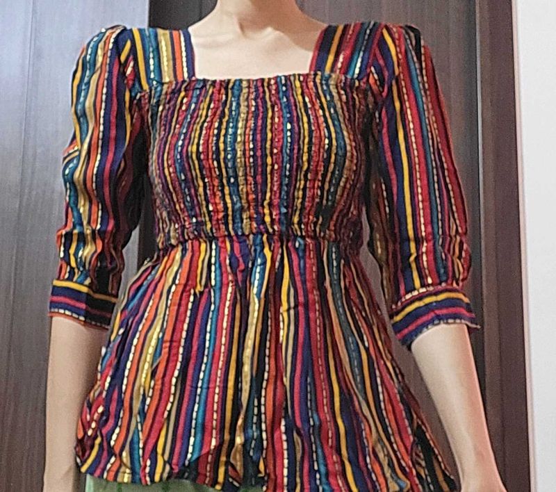 Striped Puff Sleeve Blouse