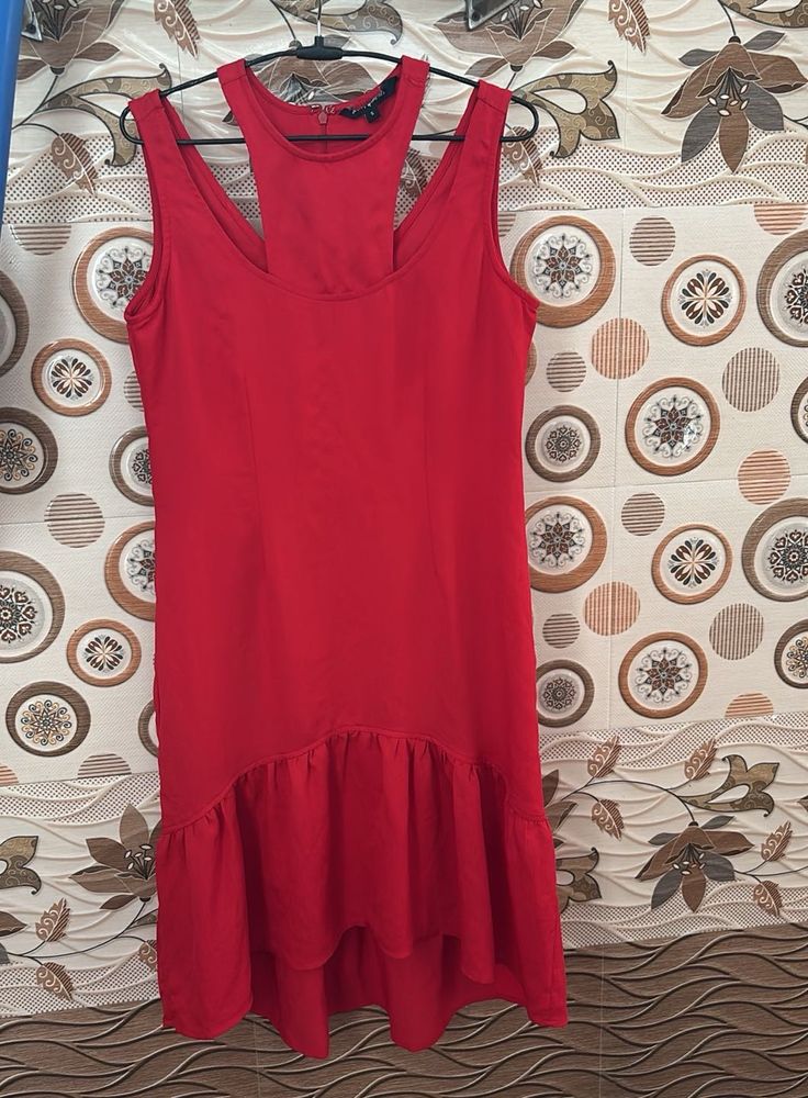 Red Ruffle Hem Dress