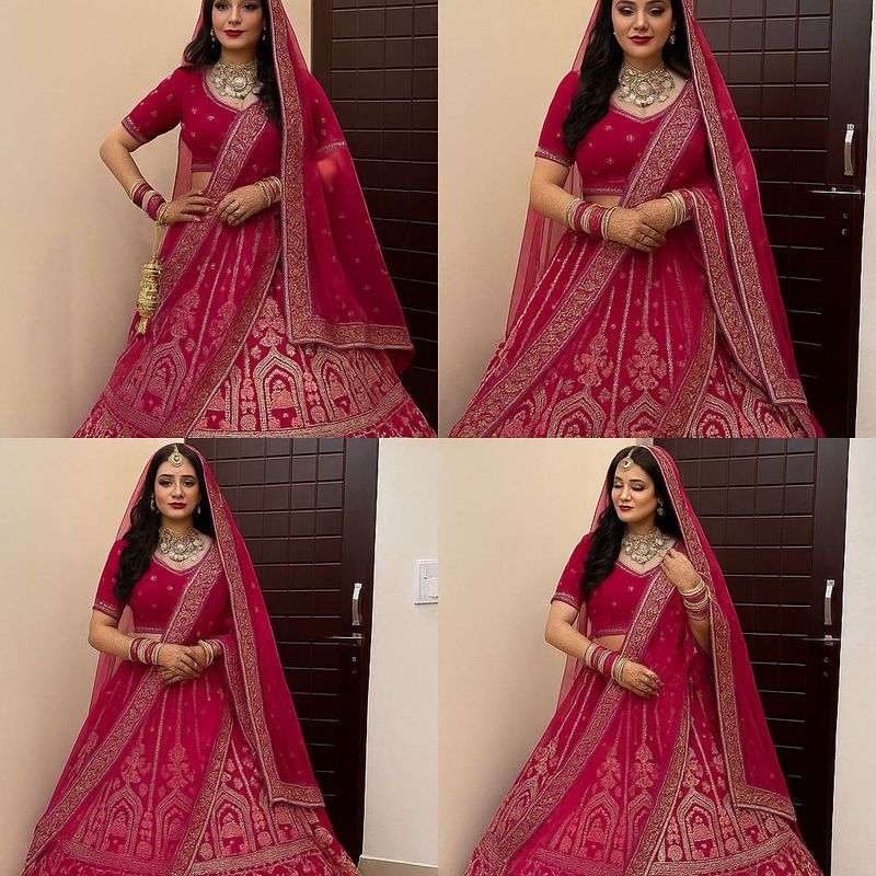 Elegant Magenta Embroidered Lehenga Choli Set