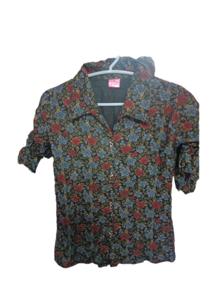 Vintage Floral Print Top For Women