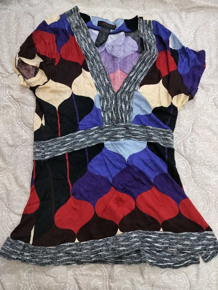 Patterned V-Neck Y2K Top