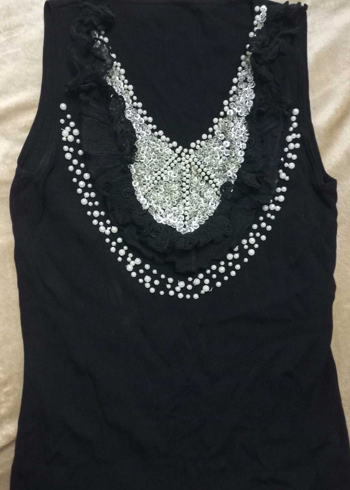Black Embellished Sleeveless Top(Combo Check Below