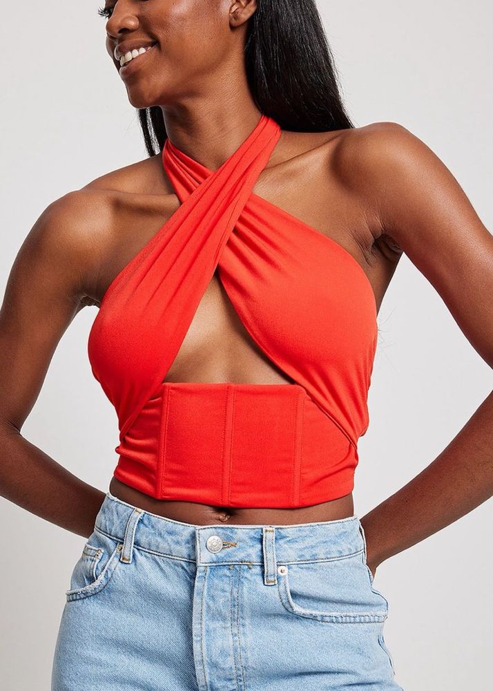 Red Crop Halter Corset Top