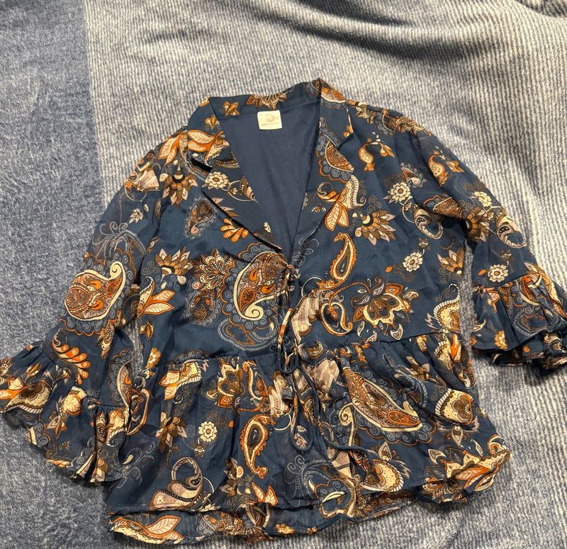Paisley Print Ruffle Blouse