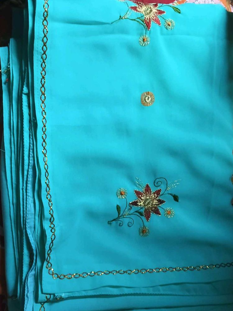 Elegant Blue Embroidered Saree
