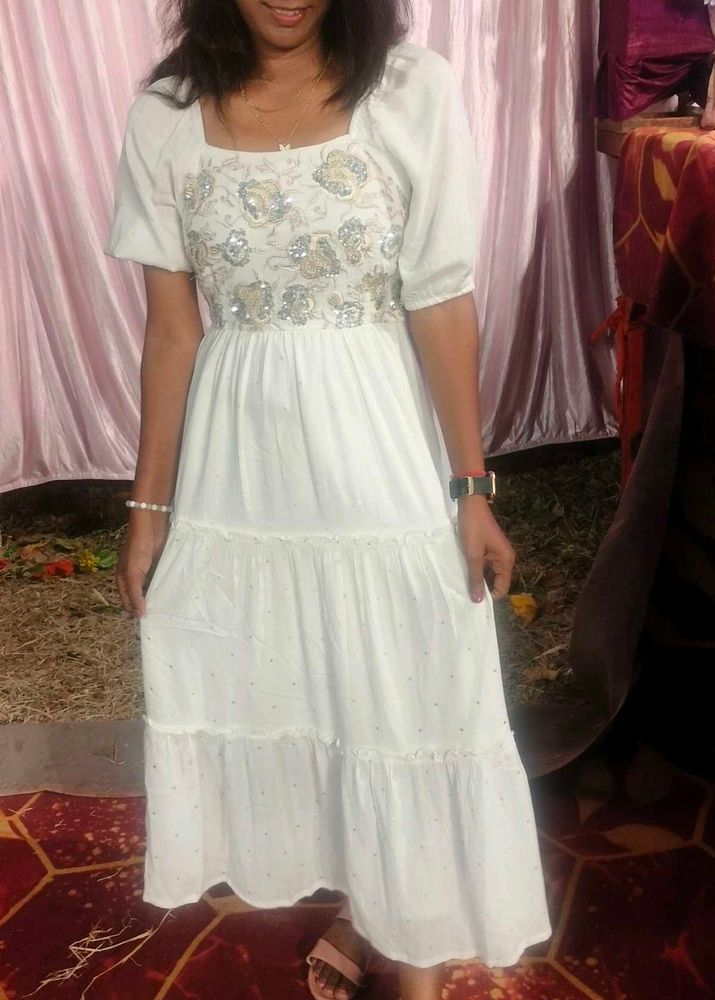 White Embroidered Midi Dress