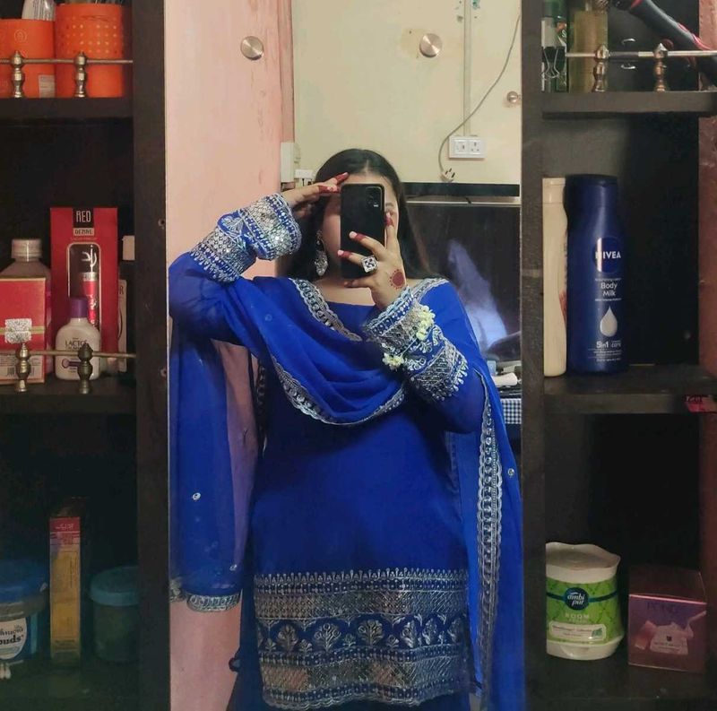 Elegant Blue sharara Suit with dupatta