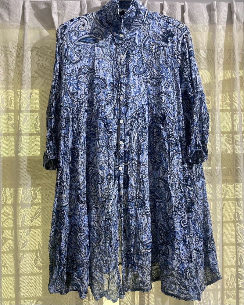 Blue Shirt Dress Paisley Print