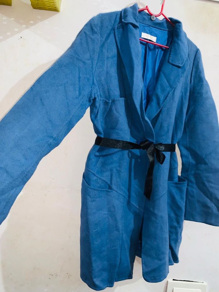 Stylish Blue Coat with Belt