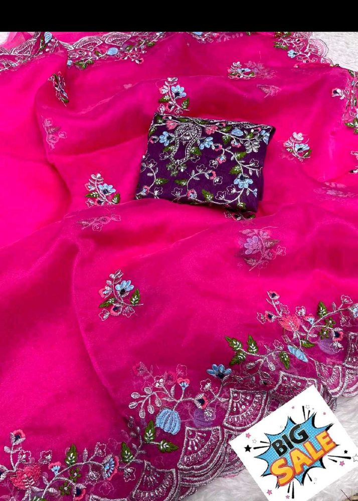 Pink Sequence Embroidered Saree