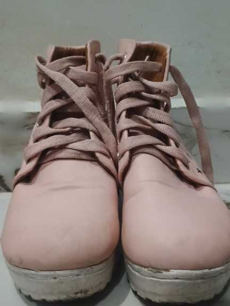 Pink Lace-up Ankle Boots