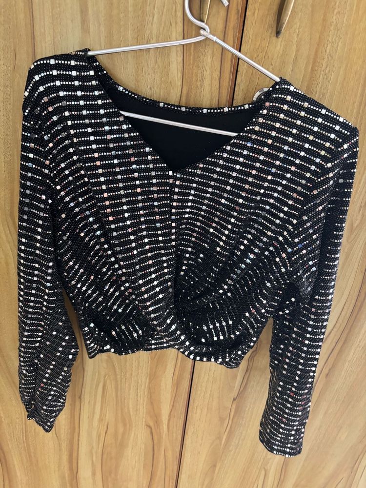 Crop Sequin Top With Tie up