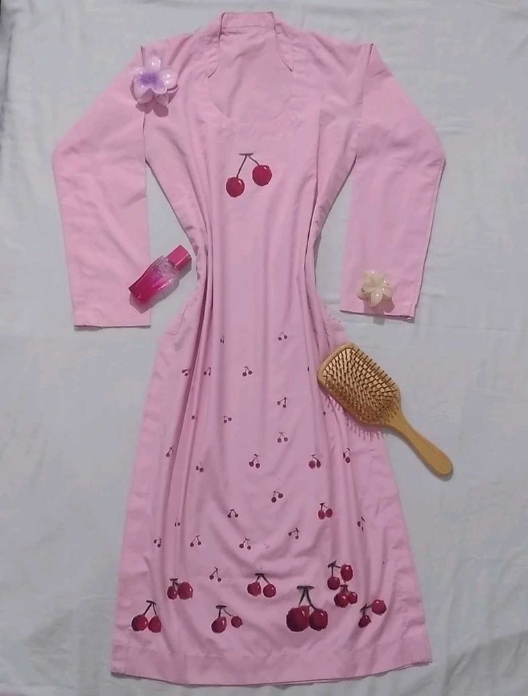 Cute Pink Cherry Print kurti handmade 🍒
