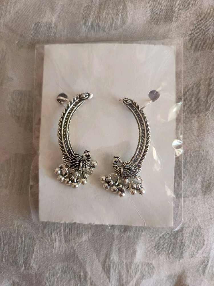 Silver Peacock Drop Earrings