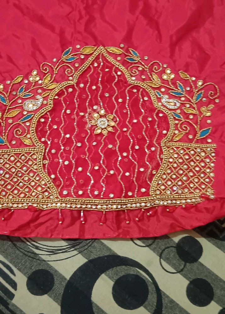 Red Maggam Work Blouse Piece