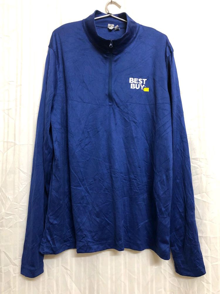 Blue Long Sleeve Half Zip T Shirt