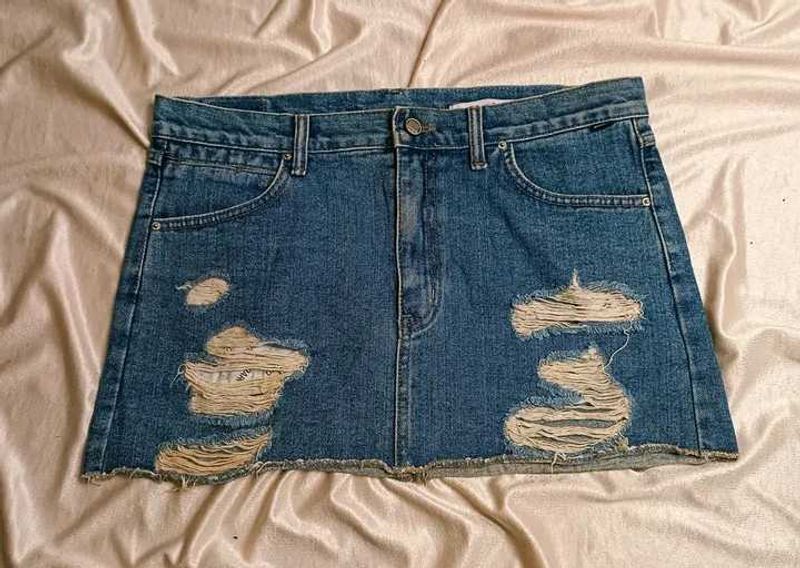 Distressed Denim Mini Skirt