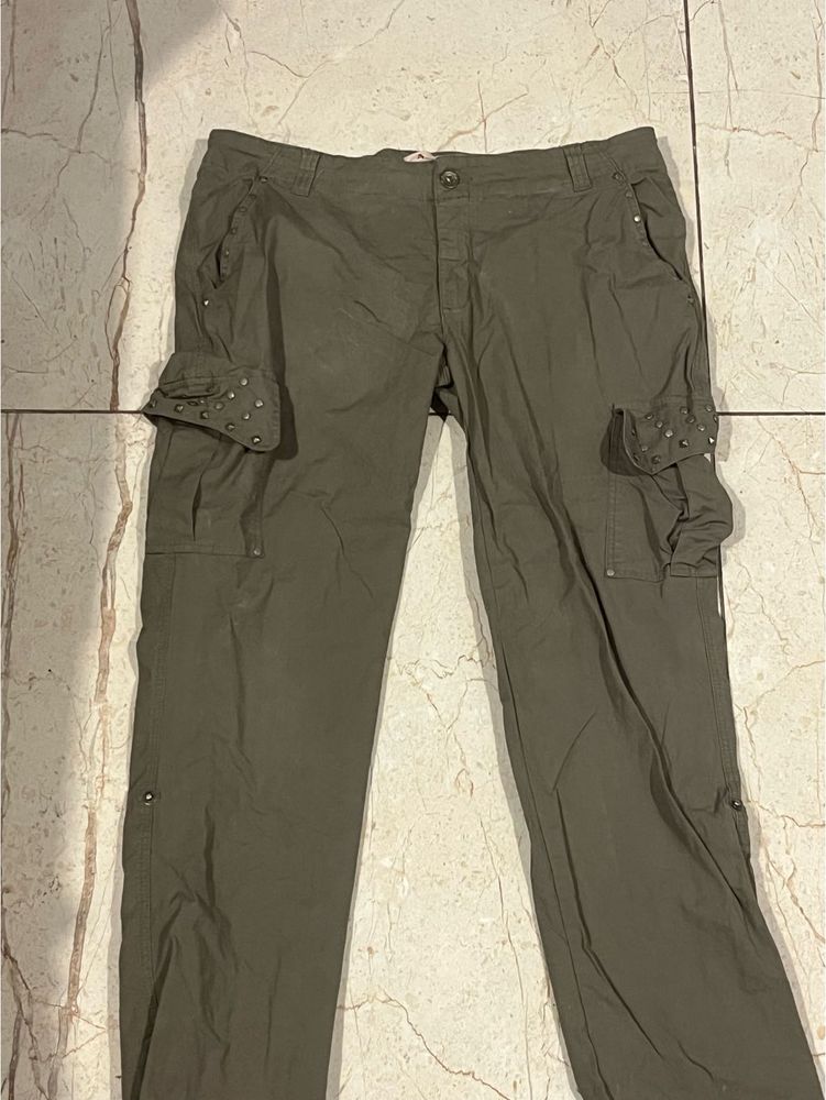 Y2K Olive Green Cargo Pants with Studded Pockets