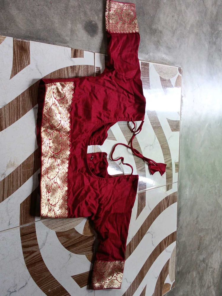 maroon blouse with golden work