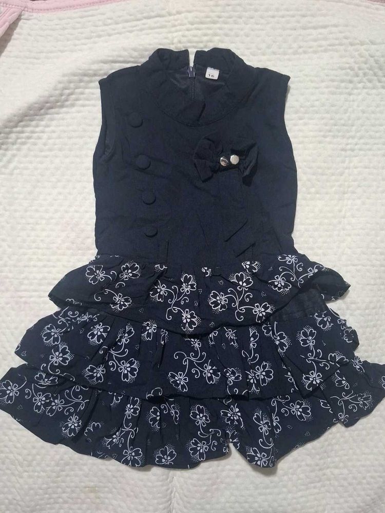 Girls Navy Floral Tiered Dress