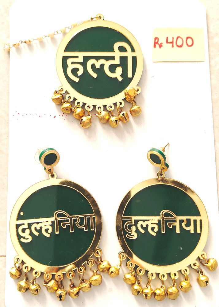 Earring With Name Maang Tikka Set