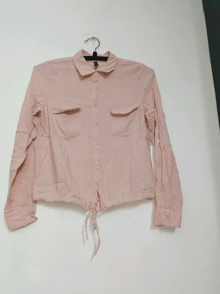 Pink Tie-Front Button-Down Shirt